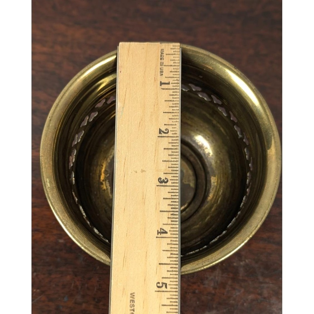 Vintage Solid Brass Pierced Heart Cachepot Planter Bowl Jardiniere Gold 4in - Picture 4 of 6